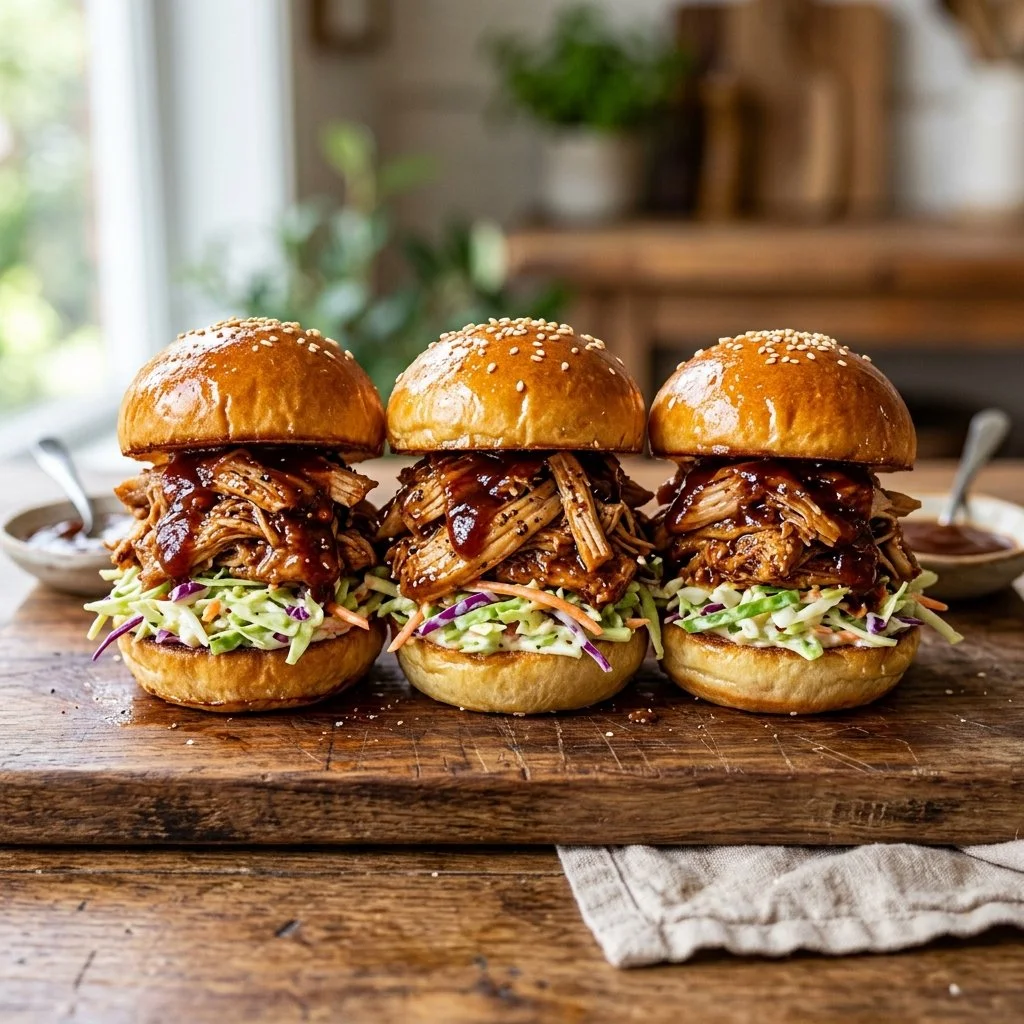 Delicious BBQ Pulled Chicken Sliders served on a platter