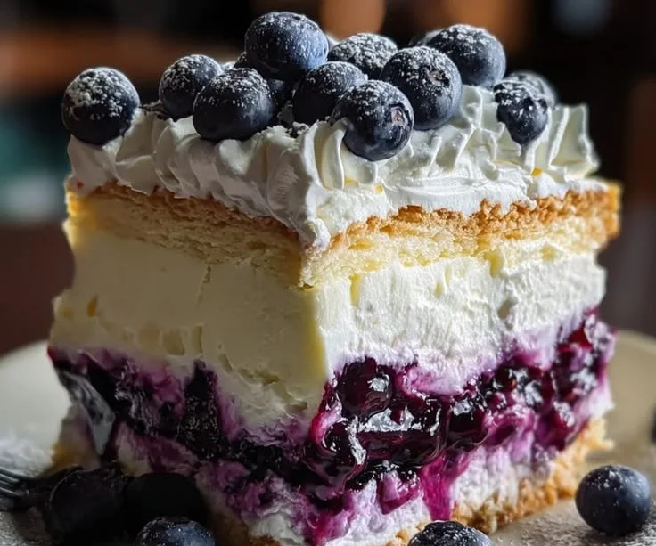 Berries Cake topped with lemon shortbread mousse and fresh berries.