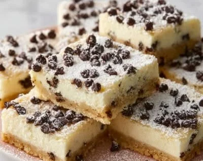 Delicious slice of cannoli cheesecake bars with a creamy filling and crispy topping.