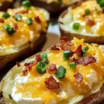 Delicious cheesy twice-baked potatoes topped with melted cheese and herbs
