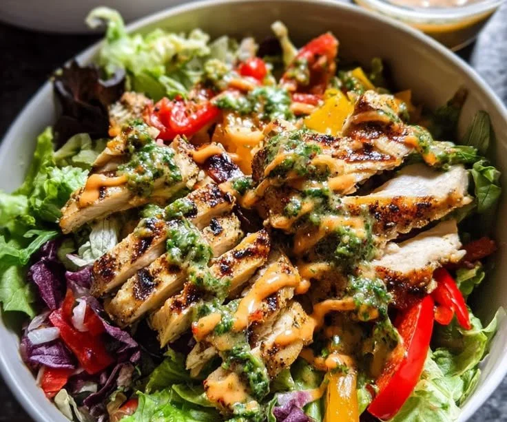 Chicken Fiesta Salad with grilled chicken, fresh veggies, and ranch dressing