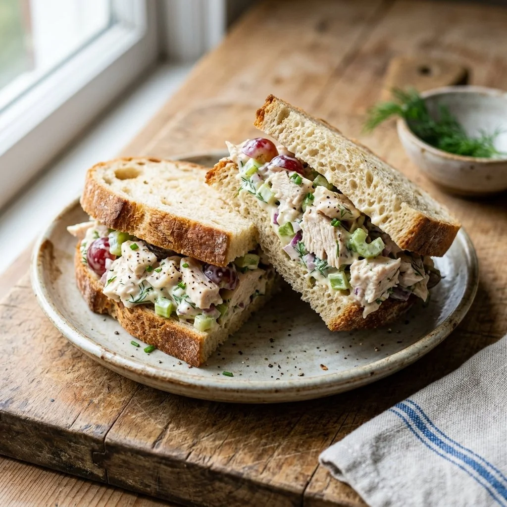 Delicious chicken salad sandwich ready to be served