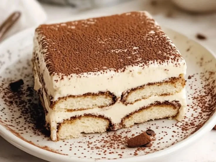 Delicious classic Italian tiramisu dessert served in a glass with cocoa powder topping