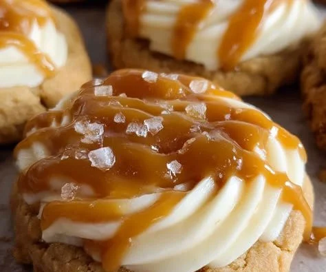 Delicious salted caramel cheesecake cookies on a plate for coffee shop baking