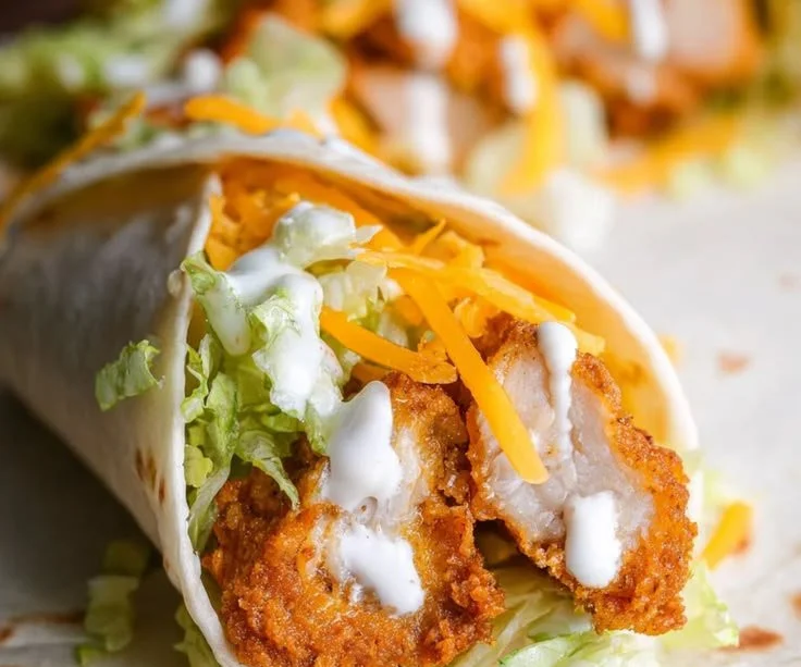 Copycat snack wrap with crispy chicken and ranch dressing on a plate