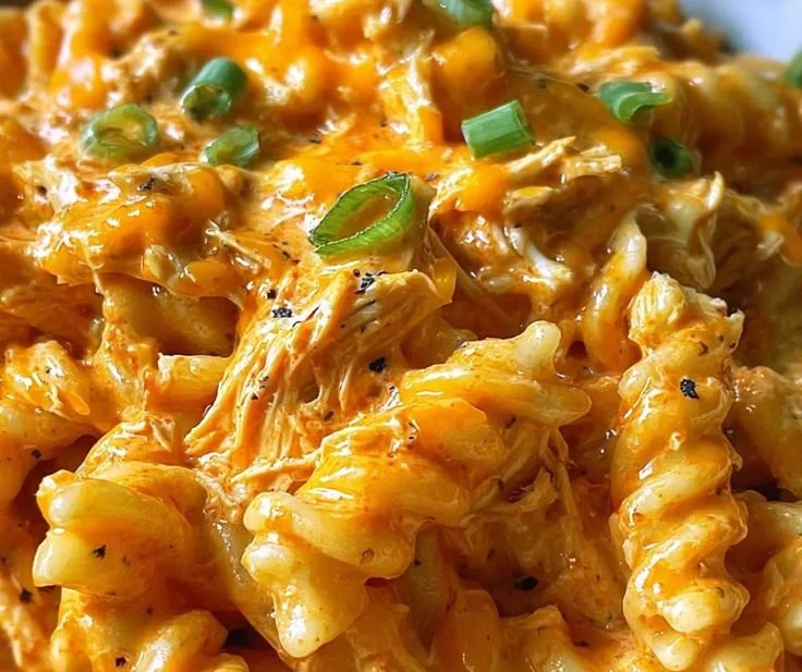 Creamy spicy Buffalo Ranch Pasta served in a bowl