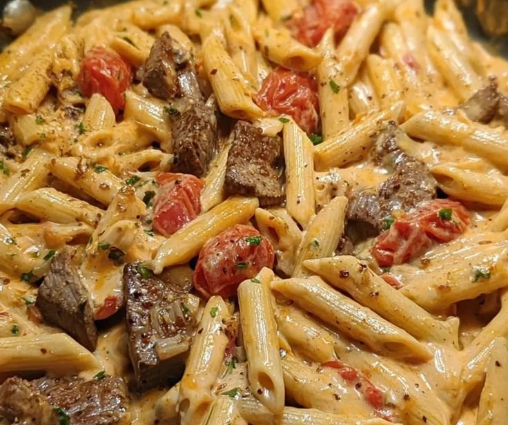 Creamy Spicy Cajun Steak Penne with tender steak and spicy cream sauce