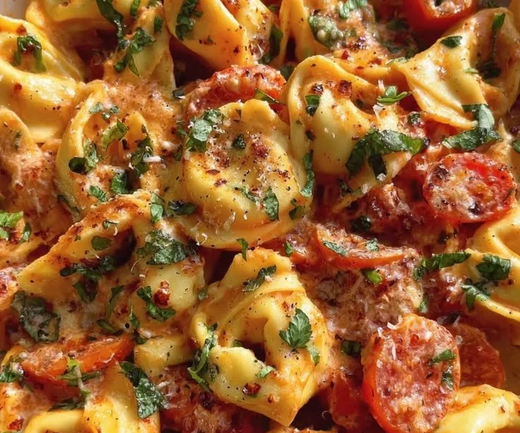 Creamy tortellini with tomatoes, a comforting and easy meal