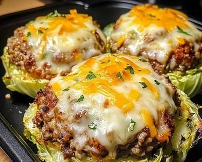 Delicious oven-baked cabbage burgers served on a plate