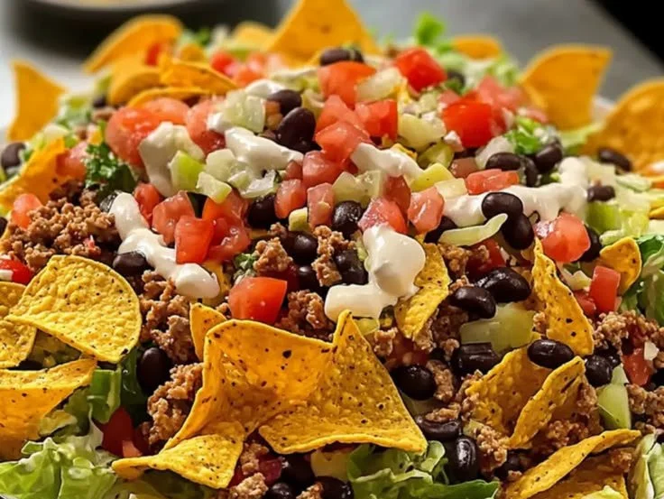 Colorful Doritos Taco Salad served in a bowl