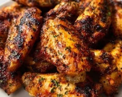 Deliciously crispy easy baked chicken wings served on a platter.