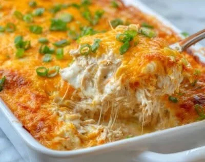 Delicious Buffalo Chicken Cheese Bake with melted cheese and spicy chicken.