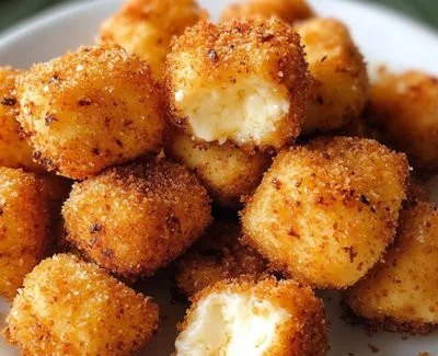 Plate of easy fried cheese bites, golden and crispy for a delicious snack.