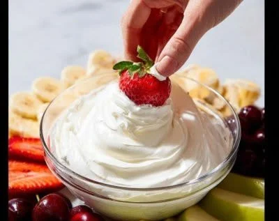 Delicious easy fruit dip served with a colorful array of fresh fruits