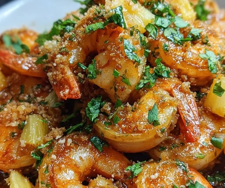 Delicious garlic shrimp dish served with Hawaiian-style sides