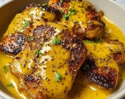 Delicious honey mustard chicken cooked in a slow cooker