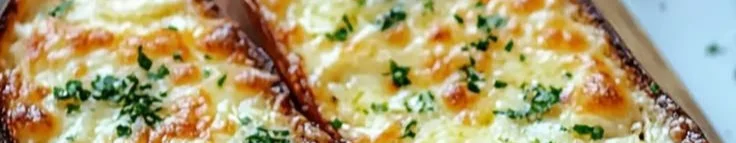 Gooey garlic cheese bread topped with herbs and melting cheese