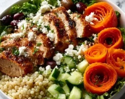 Delicious Greek Chicken Quinoa Bowl with fresh ingredients and vibrant colors