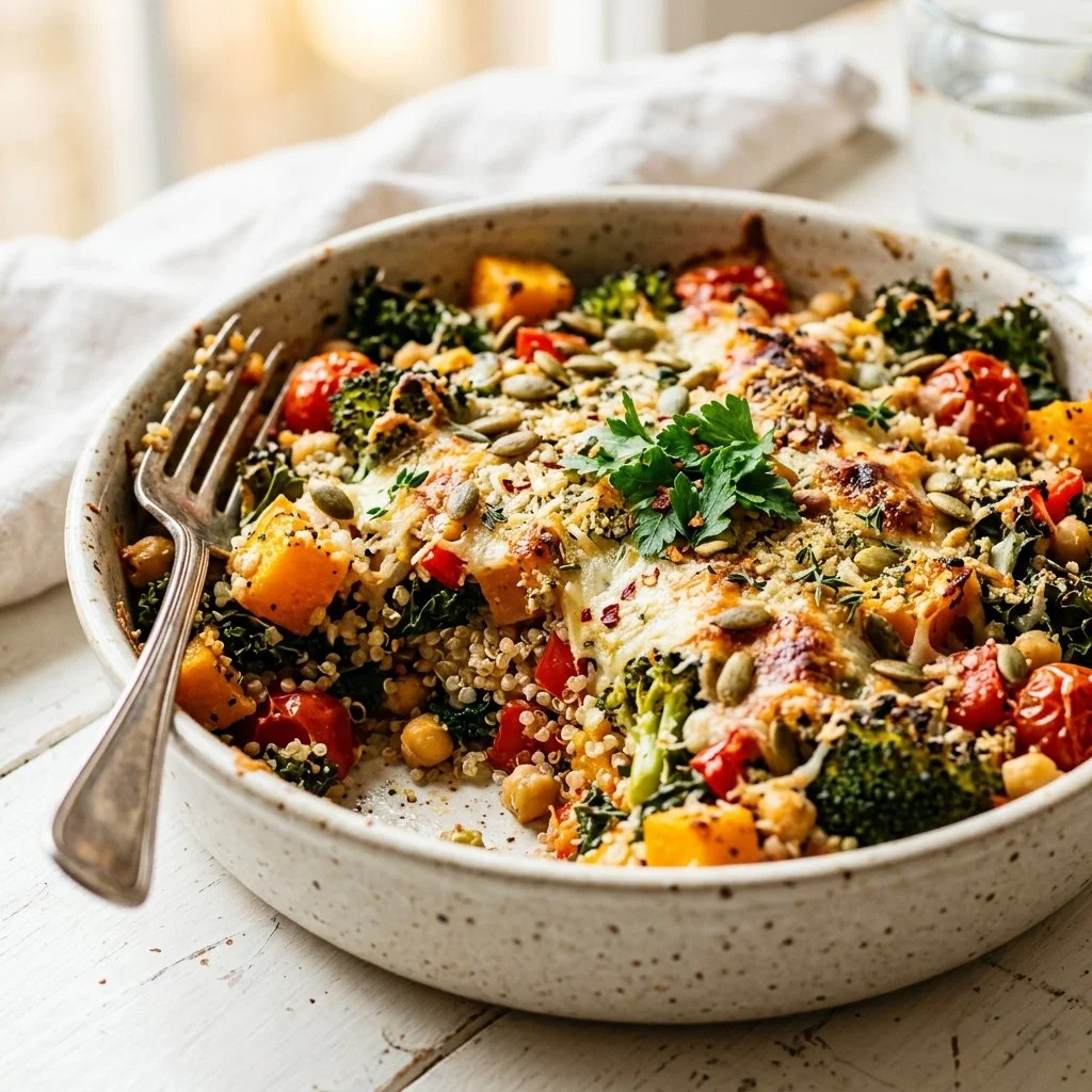 Delicious healthy casserole recipe with fresh vegetables and lean protein
