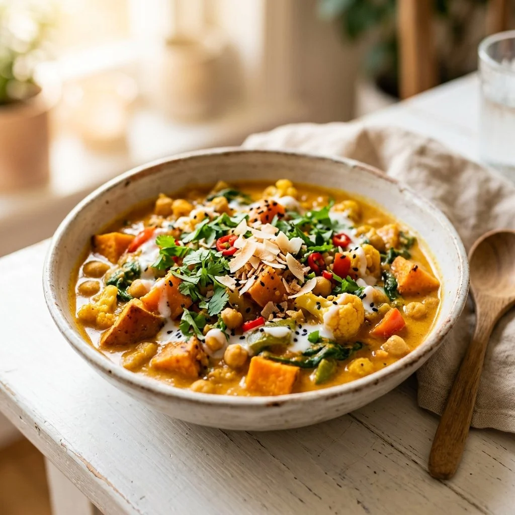 Delicious and healthy curry recipe served in a bowl with fresh ingredients