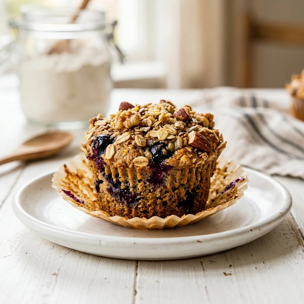 Delicious and nutritious healthy muffins on a wooden table