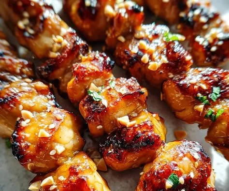 Delicious honey garlic chicken skewers prepared for a quick dinner.