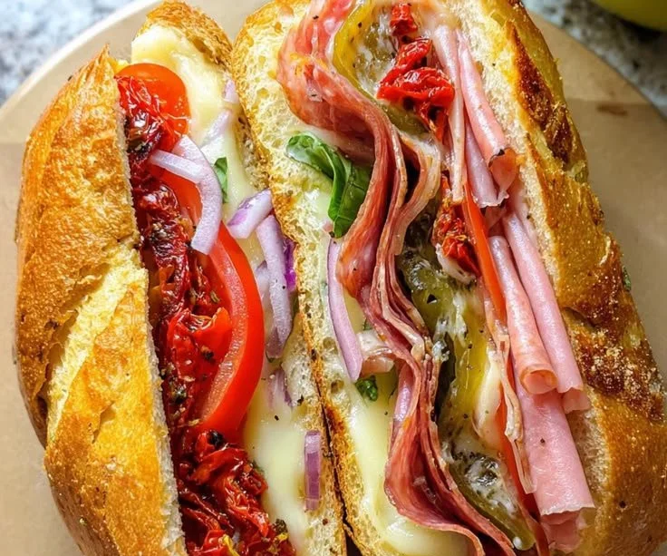 Homemade Italian sandwich with fresh ingredients and savory filling