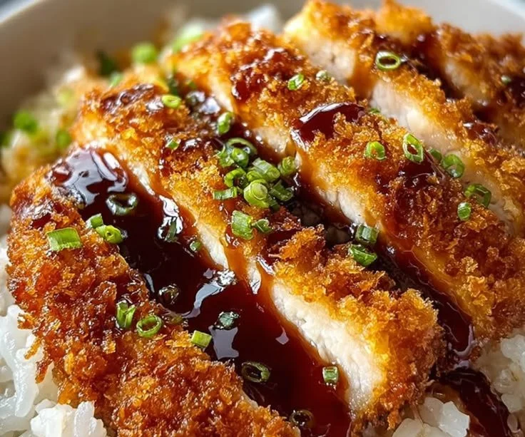 Japanese Katsu Bowl with Tonkatsu Sauce served in a traditional bowl