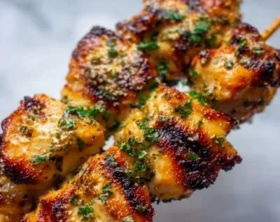 Grilled Lemon Pepper Chicken Skewers deliciously seasoned.