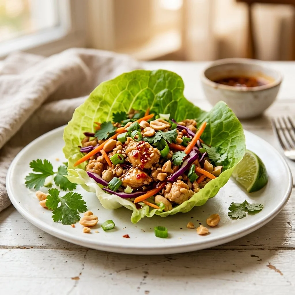 Healthy lettuce wrap filled with fresh vegetables and lean protein