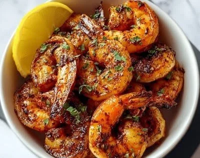 Delicious Louisiana BBQ shrimp dish served with spices and herbs.