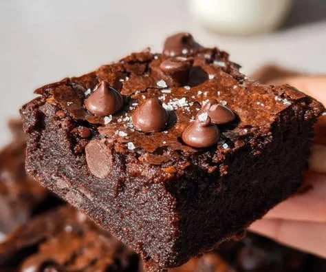 Fudgy brownie made with low fat Greek yogurt for a healthy dessert treat