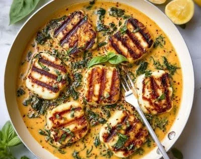 Delicious Marry Me Halloumi dish showcasing crispy cheese and vibrant vegetables.