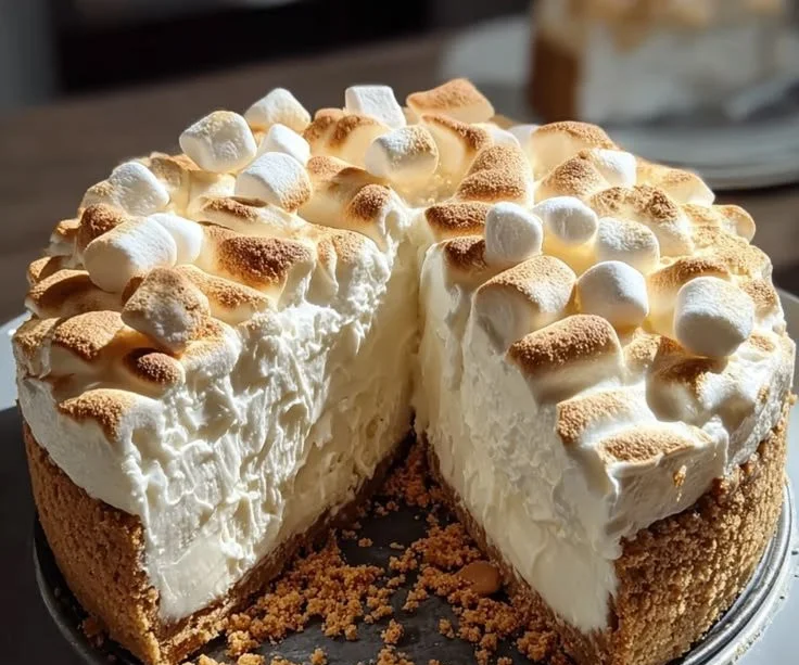Fluffy Marshmallow Cheesecake dessert topped with whipped cream