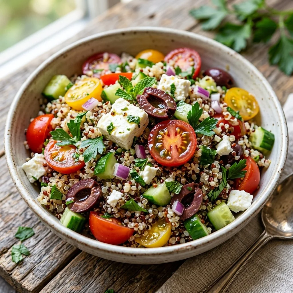 Vibrant Mediterranean Quinoa Salad with vegetables and herbs