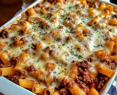 Delicious Million Dollar Baked Ziti served in a baking dish, ready to enjoy.
