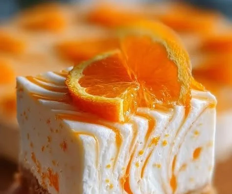 No-bake orange creamsicle cheesecake topped with orange slices and whipped cream