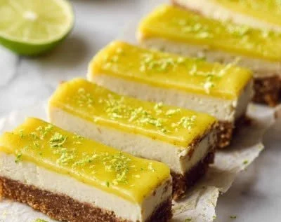 No Bake Vegan Lime Cheesecake topped with lime slices and fresh mint leaves.