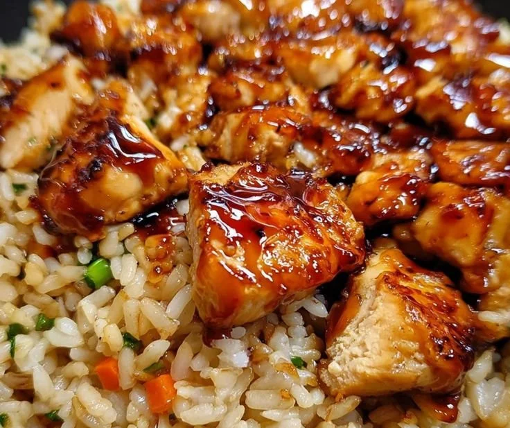 One-Pan Honey BBQ Chicken Rice served on a plate with fresh ingredients