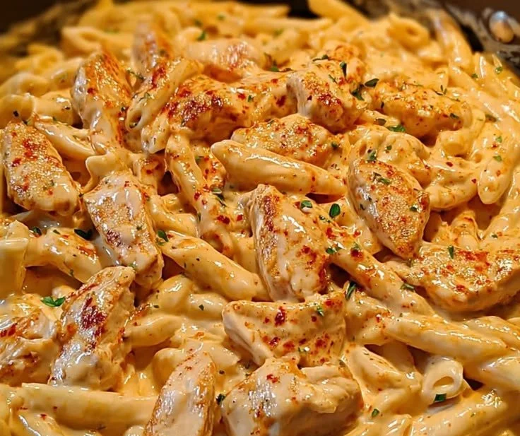 One-pot creamy Cajun chicken Alfredo served in a bowl with herbs
