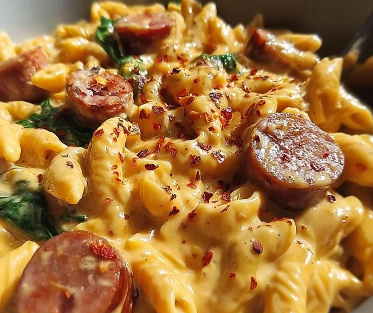 One-Pot Creamy Smoked Gouda Sausage Pasta dish