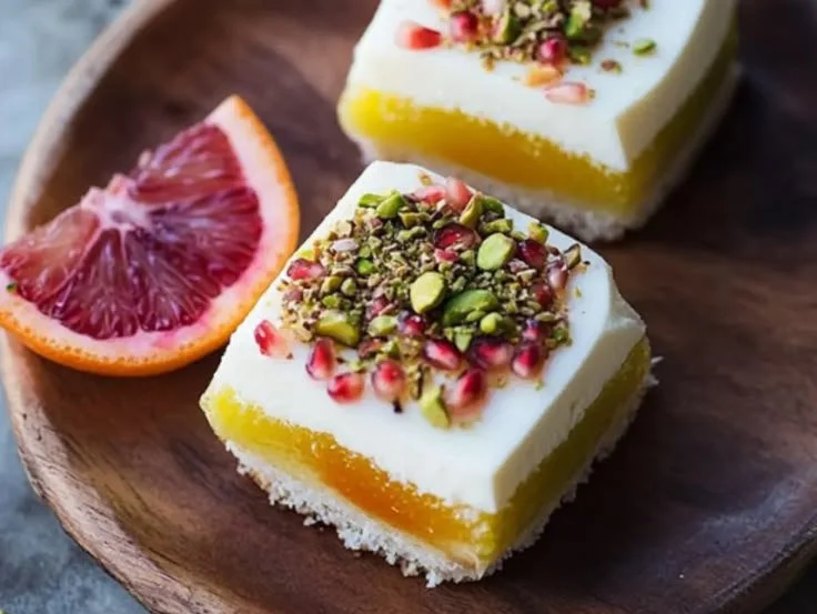 Pistachio delights with orange blossom and pomegranate garnishes