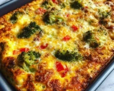 Healthy protein-packed veggie bake with colorful vegetables and grains