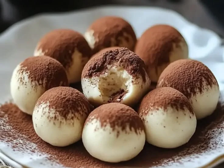 Deliciously crafted tiramisu balls served on a plate for a sweet treat.