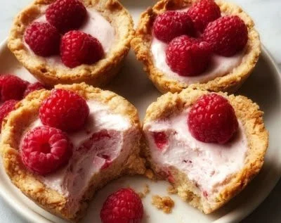 Delicious Raspberry Cheesecake Cookie Cups on a plate