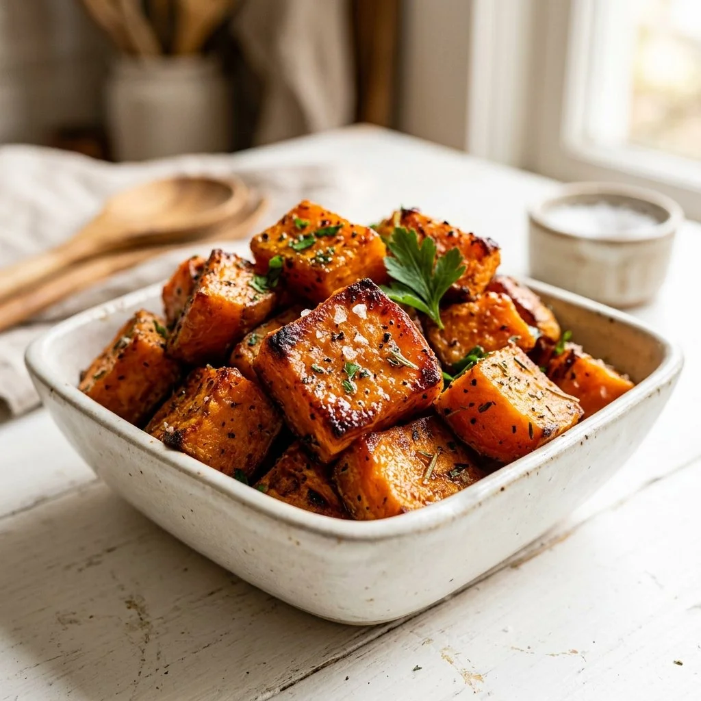 Delicious roasted sweet potato dish with herbs and spices