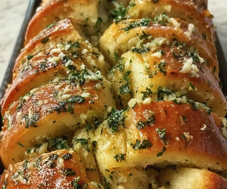 Sourdough Discard Garlic Pull Apart Bread fresh out of the oven