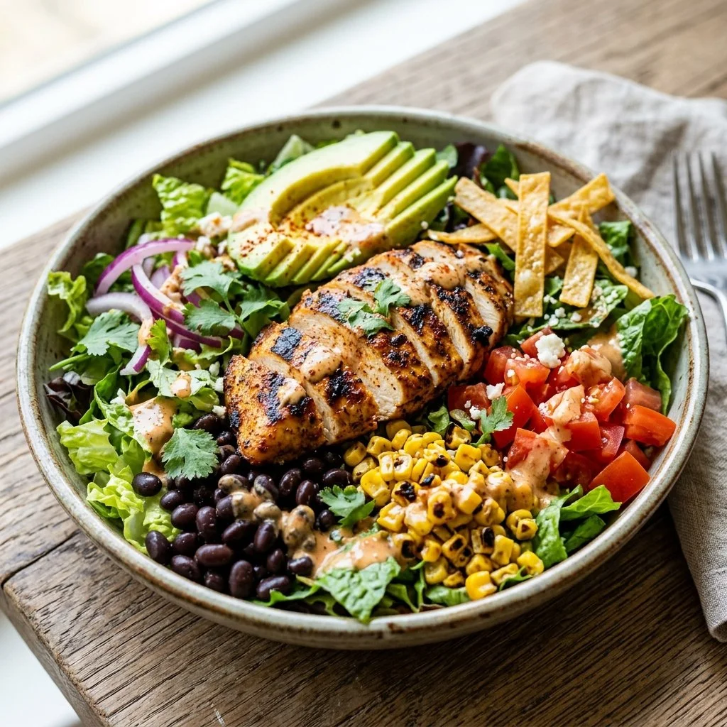 Delicious Southwest Chicken Salad with grilled chicken, corn, and dressing