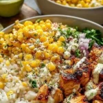 Delicious Street Corn Chicken Rice Bowls featuring grilled chicken and fresh corn