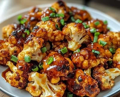 Sweet and spicy baked cauliflower dish ready to serve